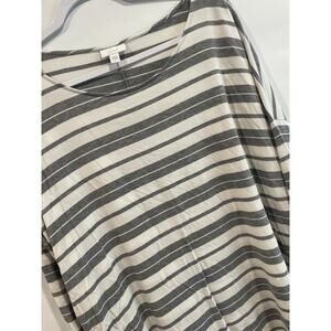 Pure Jill Striped Pullover Top  Long Sleeve Women’s Large Grey White Round Neck